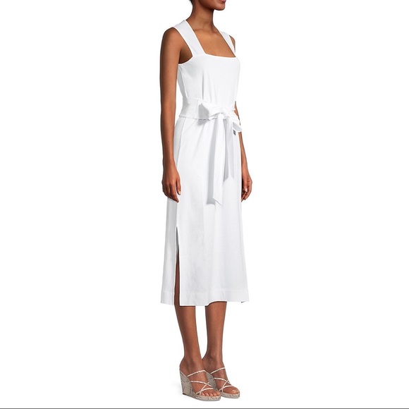 Vince Belted Pima Cotton Midi Dress, White, Size S New with Tag Retail $225.00 - Picture 3 of 8